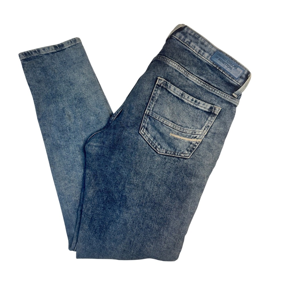 United Colors of Benetton Mens Skinny Blue Acid Wash Stretch Jeans 34